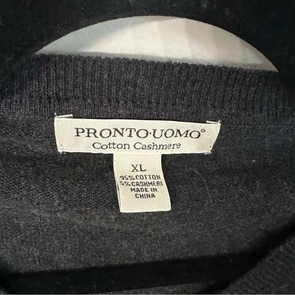 Pronto-Uomo Cotton Cashmere Men’s Long Sleeve Gray V-Neck Sweater Size XL GUC - Picture 3 of 6